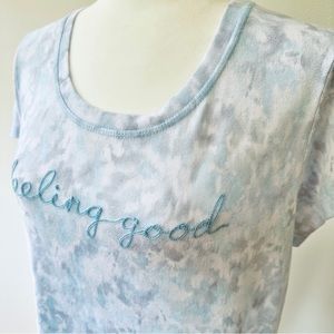 Laura Ashley Pajama Womens Large Soft Blue Watercolor Short Sleeve Sleep Shirt